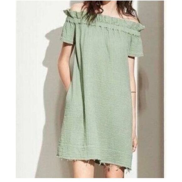 Anthropologie Amadi Nola Sage Green Off the Shoulder Mini Dress - Picture 1 of 7